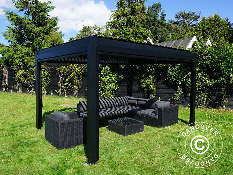 Bioklimatische Pergola pavillon San Pablo Alu+, 3x4m, schwarz
