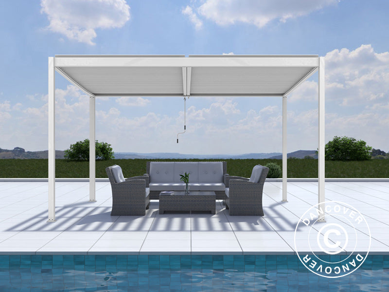 Gazebo pergola bioclimatico San Pablo Alu+, 4x4m, Bianco
