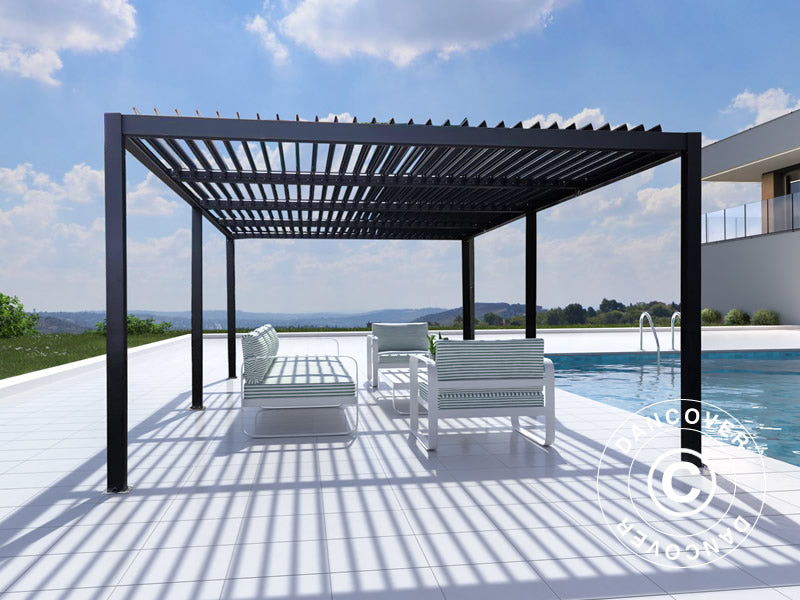 Bioklimatische Pergola pavillon San Pablo Alu+, 3x5,8m, Schwarz