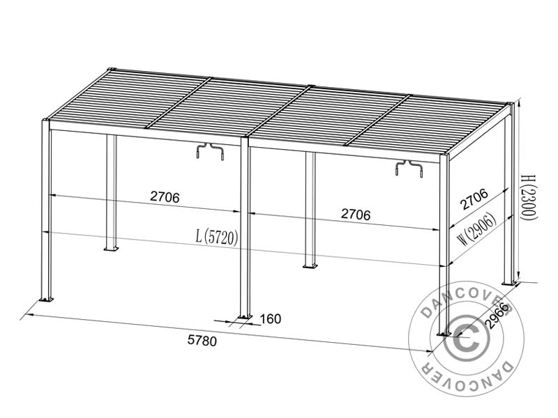 Bioclimatic pergola gazebo San Pablo Alu+, 3x5.8 m, Black/White