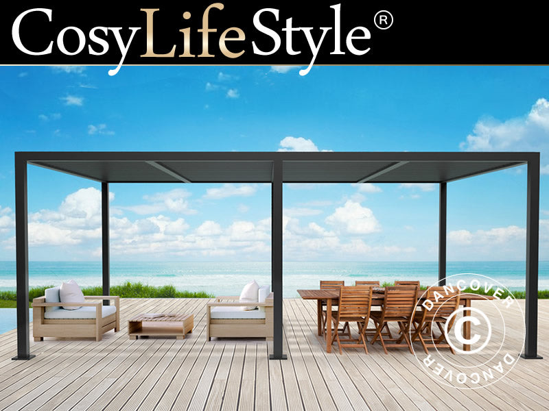 Bioklimatische Pergola pavillon San Pablo Alu+, 4x5,8m, Schwarz
