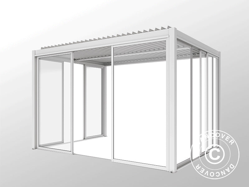 Bioklimatologisch pergola paviljoen San Pablo Alu+ met schuifdeuren, 3x4m, Wit