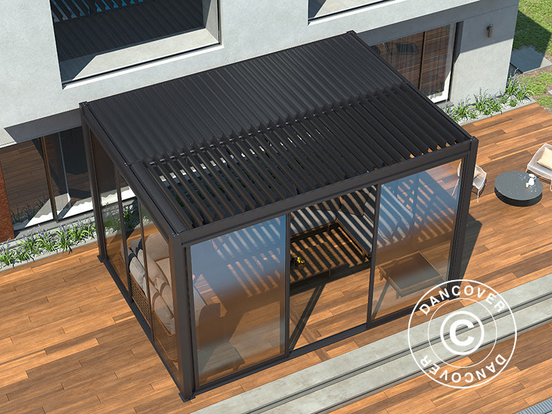 Bioclimatic pergola gazebo San Pablo Alu+ w/sliding doors, 4x4 m, Black