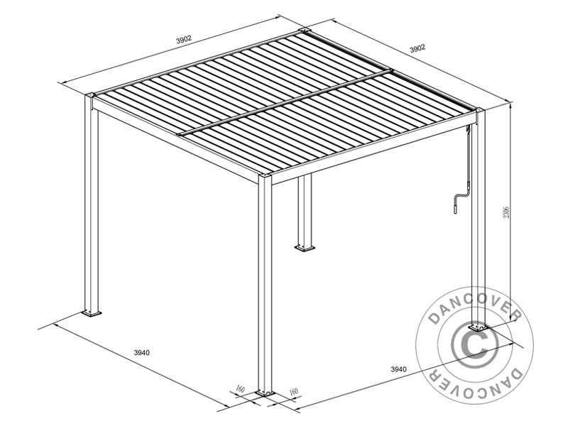 Gazebo pergola bioclimatico San Pablo Alu+ con porte scorrevoli, 4x4m, Nero