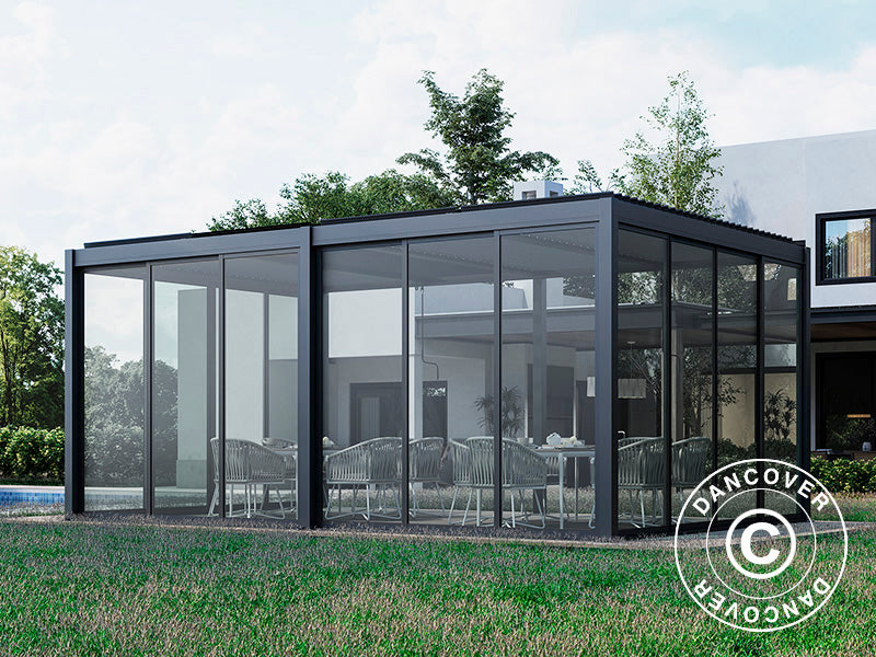 Bioclimatic pergola gazebo San Pablo Alu+ w/sliding doors, 4x5.8 m, Black