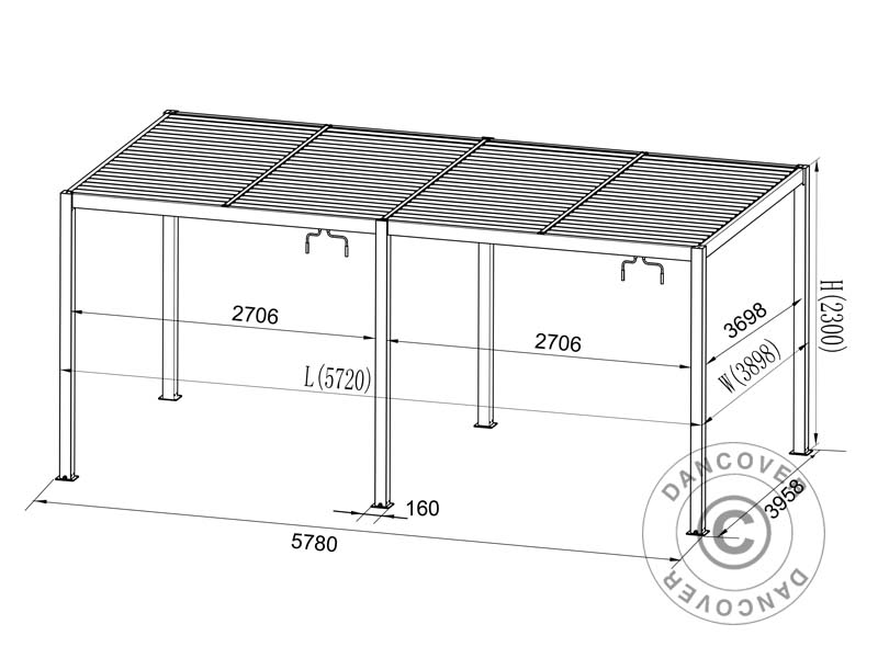Cenador pérgola bioclimática San Pablo Alu+ con puertas correderas, 4x5,8m, Negro