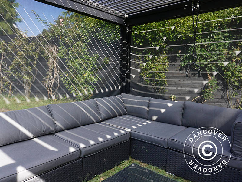 Bioklimatischer Pergola-Pavillon San Pablo Alu+, 4x4m, inkl. 4 Seitenwände, Schwarz