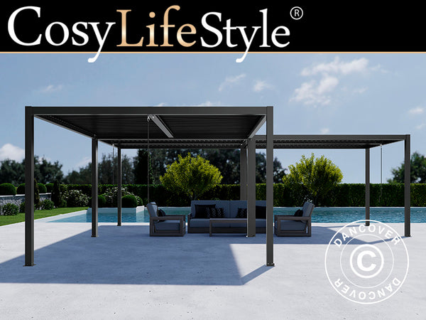 Bioclimatic pergola gazebo San Pablo Alu+, 3x4 m, Black, 3 pcs.