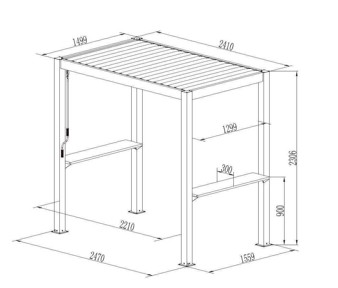 Pergola San Juan für Grill, 2,5x1,5x2,3m, Schwarz