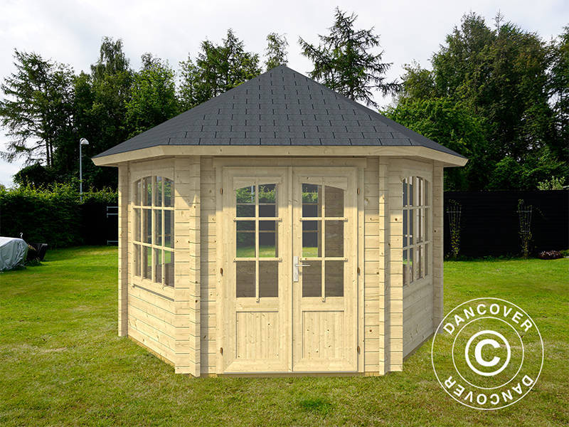 Cenador de madera Alicante, hexagonal 3,5x3,03x3,07m, 44mm, Natural