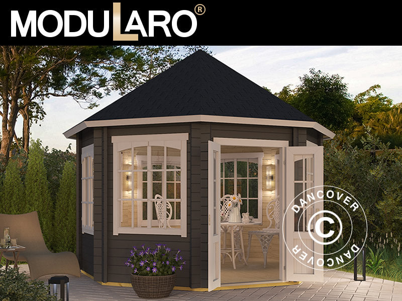 Wooden Gazebo Lorraine, octagonal 3.47x3.47x3.45 m, 44 mm, Dark Grey