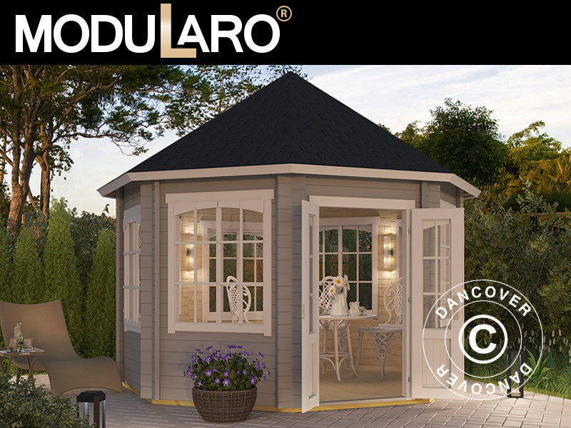 Holzpavillon Lorraine, achtkantig 3,47x3,47x3,45m, 44mm, Hellgrau