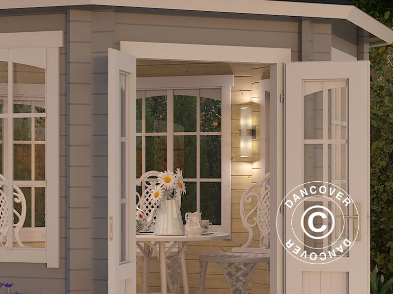 Medinė pavėsinė Lorraine, aštuoniakampė 3,47x3,47x3,45m, 44mm, Šviesiai pilka