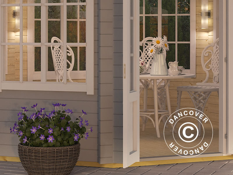 Medinė pavėsinė Lorraine, aštuoniakampė 3,47x3,47x3,45m, 44mm, Šviesiai pilka