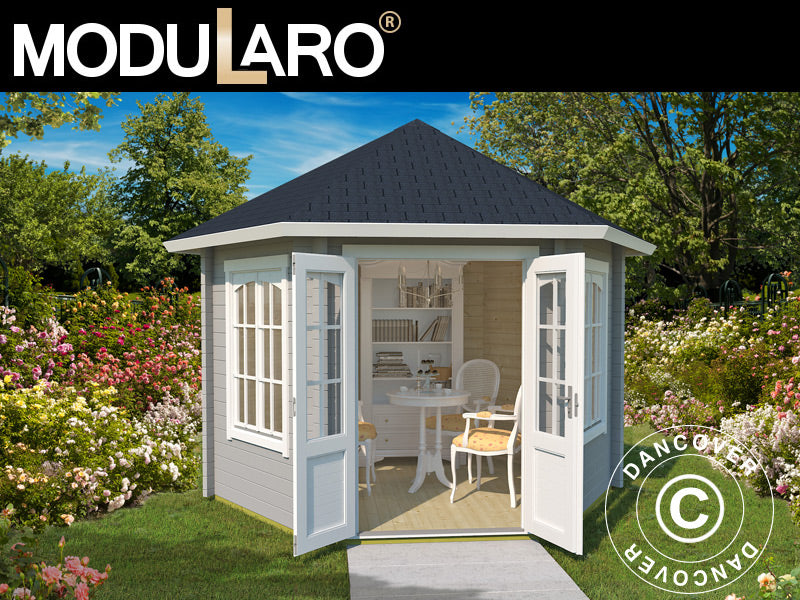 Holzpavillon Provence, sechskantig 3,5x3,03x3,18m, 44mm, Hellgrau