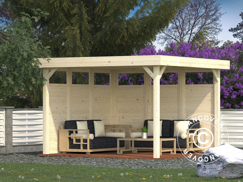 Wooden Gazebo w/2 sidewalls, 3.49x3.49x2.54 m, 12.2 m², Natural