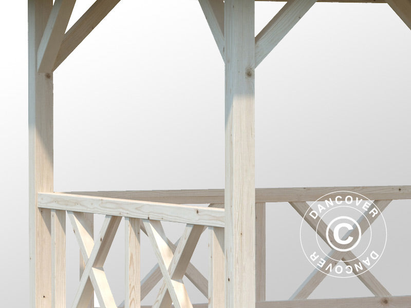 Wooden Gazebo w/Wooden floor, 3x3x3.23 m, 9 m², Natural
