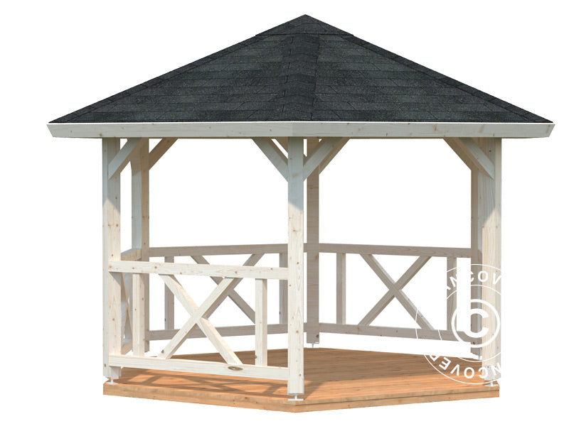 Holzpavillon mit Holzboden, 3,37x3,37x3,13m, 9,9m², Natur