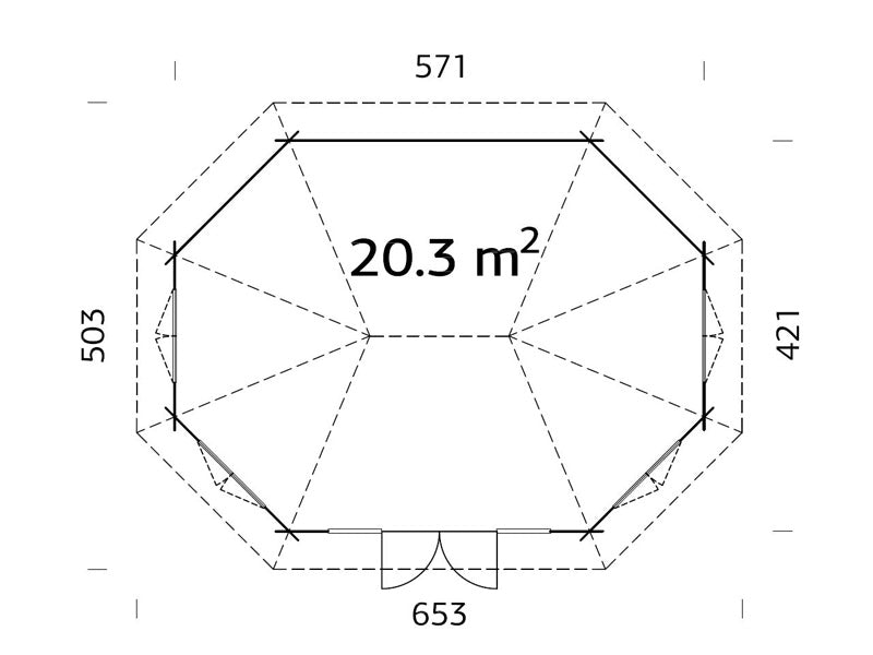 Holzpavillon mit Boden, 5,71x4,21x3,71m, 20,3m², Natur