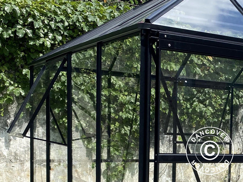 Orangery, gazebo glass 8.06 m², 2.82x2.86x2.8 m w/base, Black