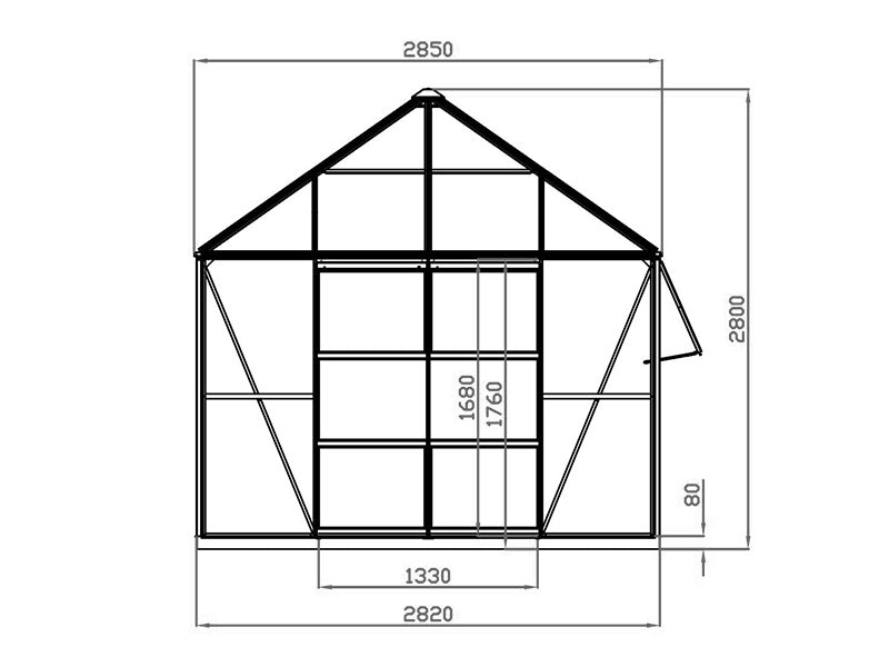Serre orangerie, tonnelle de jardin en verre 8,06m², 2,82x2,86x2,8m avec base, Noir