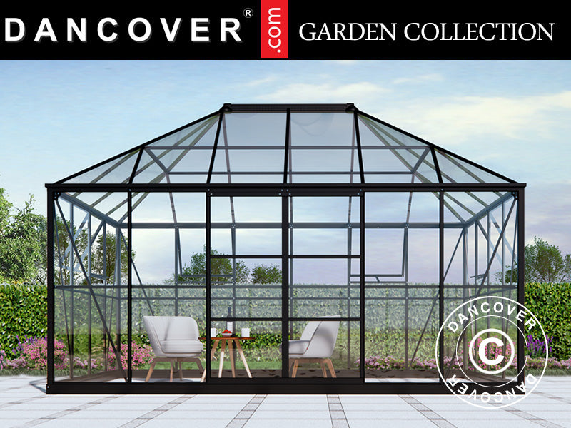 Orangery, gazebo glass 12 m², 4.2x2.86x2.84 m w/base, Black