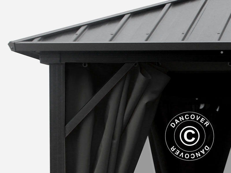 Tonnelle San Francisco avec rideaux et moustiquaire, 3,65x4,85m, Noir