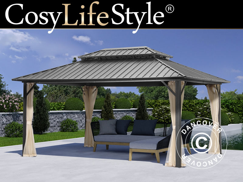 Aiapaviljon San Francisco koos kardinate ja sääsevõrguga, 3,65x4,85m Must/Beež