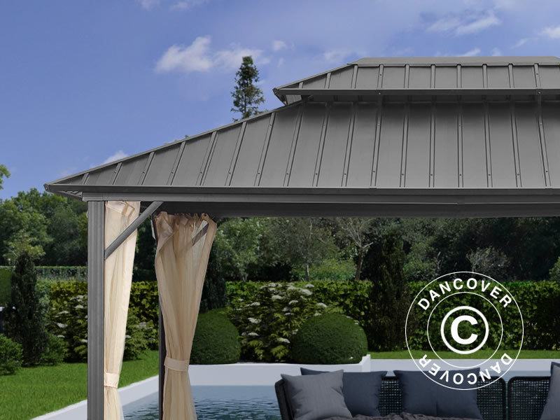 Paviljonki San Francisco verhoilla ja hyttysverkolla, 3,65x4,85m, Musta/Ekru