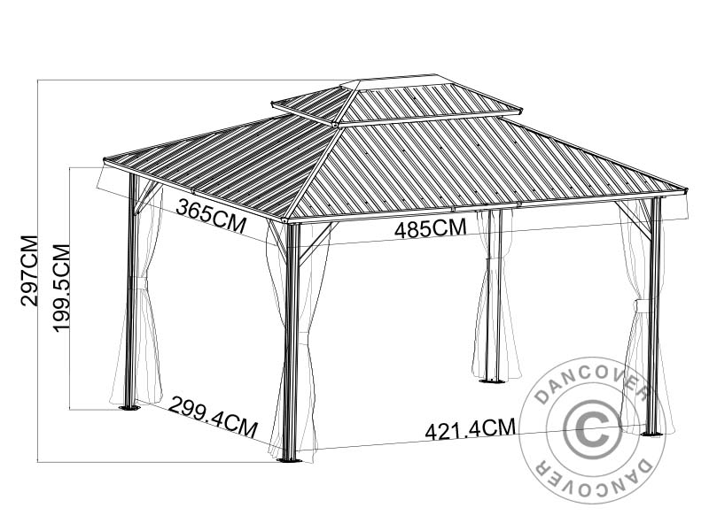 Gazebo San Francisco w/curtains and mosquito net, 3.65x4.85 m, Black/Ecru