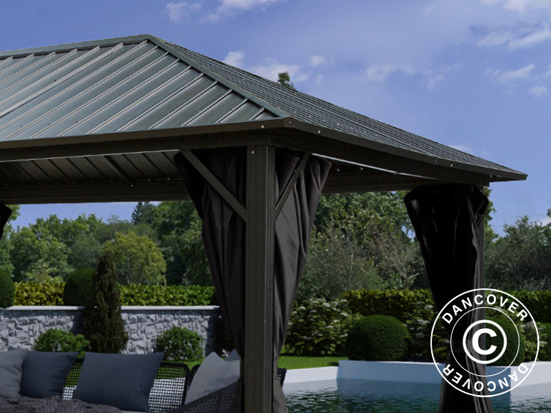 Paviljonki San Bernardino verhoilla ja hyttysverkolla, 3,65x4,85m, Musta