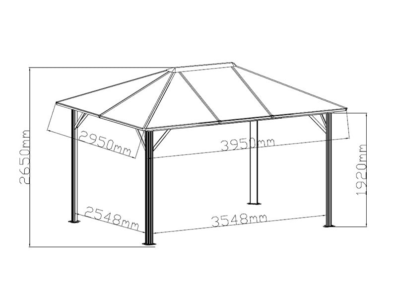 Pavillon Santa Barbara mit Vorhängen und Moskitonetz, 3x4m, Schwarz