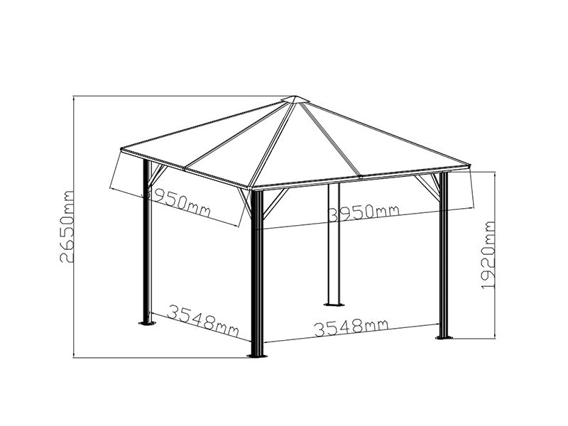 Pavillon Santa Barbara mit Vorhängen und Moskitonetz, 4x4m, Schwarz