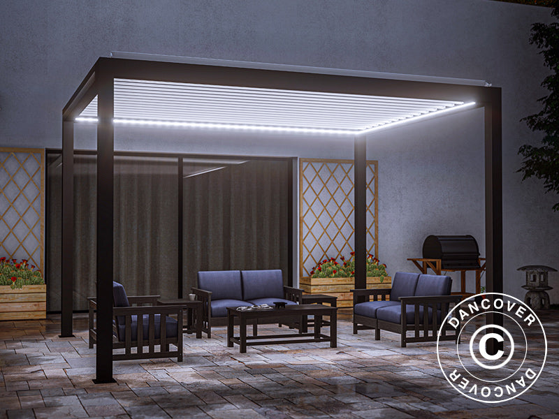 Bioklimatischer Pergola-Pavillon Génova mit LED-Beleuchtung, 4x3m, Anthrazit/Weiß