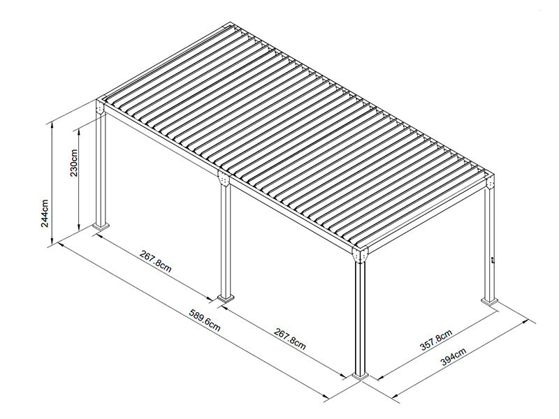 Gazebo pergola bioclimatico Monterey, 4x6m, con tendine e zanzariera, Nero