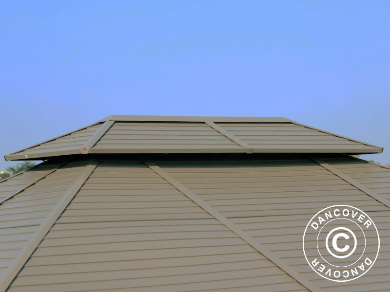 Cenador San Bruno con muros laterales de policarbonato, 3,6x5m, Bronce