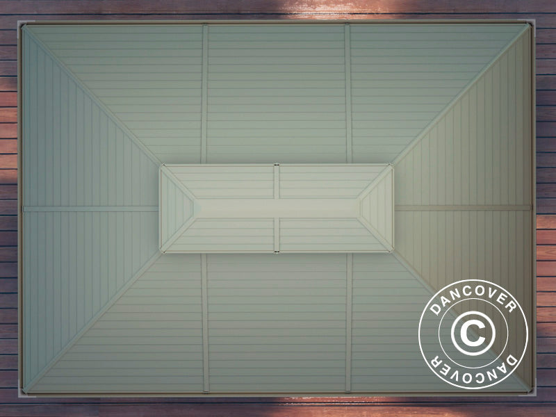 Tenda gazebo San Bruno c/ paredes laterais em policarbonato, 3,6x5m, Latão