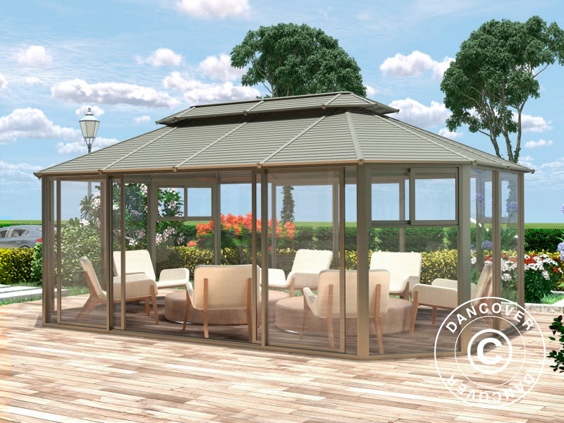 Gazebo San Bruno w/polycarbonate sidewalls, octagonal 4.35x6.6 m, Brass