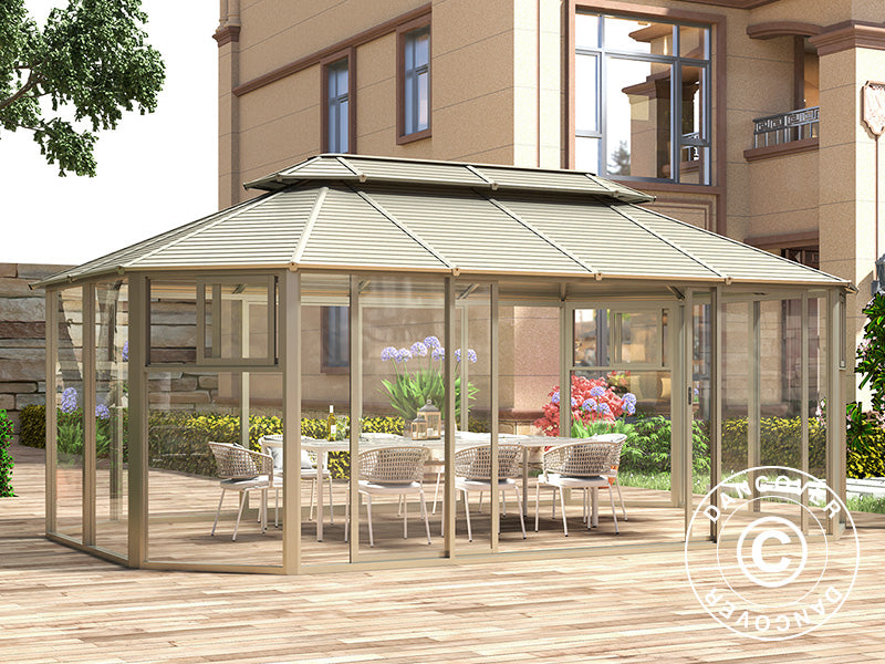 Pavillon San Bruno mit Seitenwänden aus Polycarbonat, achteckig 4,35x6,6m, Messing