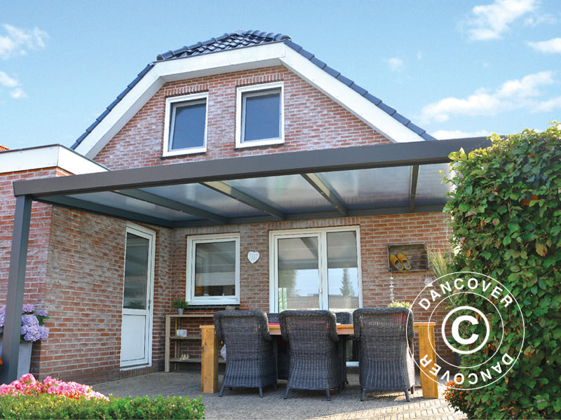 Pergola Addossata Expert con Tetto in Policarbonato, 3x4m, Antracite