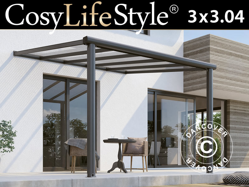 Patio Cover Compact w/Polycarbonate Roof, 3x3.04 m, Anthracite