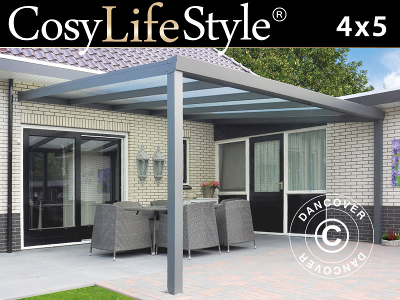 Patio Cover Expert w/Polycarbonate Roof, 4x5 m, Anthracite