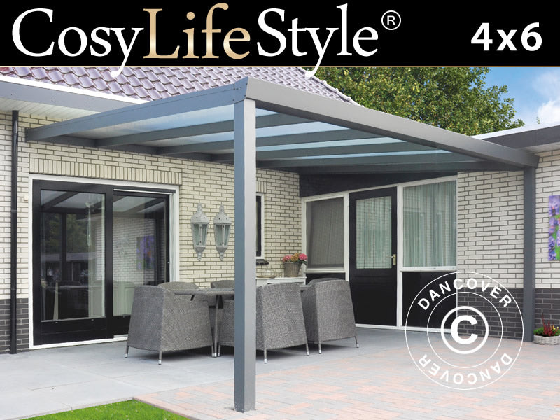 Patio Cover Expert w/Polycarbonate Roof, 4x6 m, Anthracite