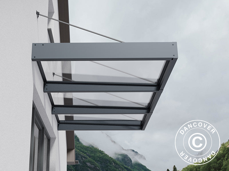 Türvordach Sophia XL 3000, Palram/Canopia, 1,40x2,86x0,17m, Dunkelgrau/Klar