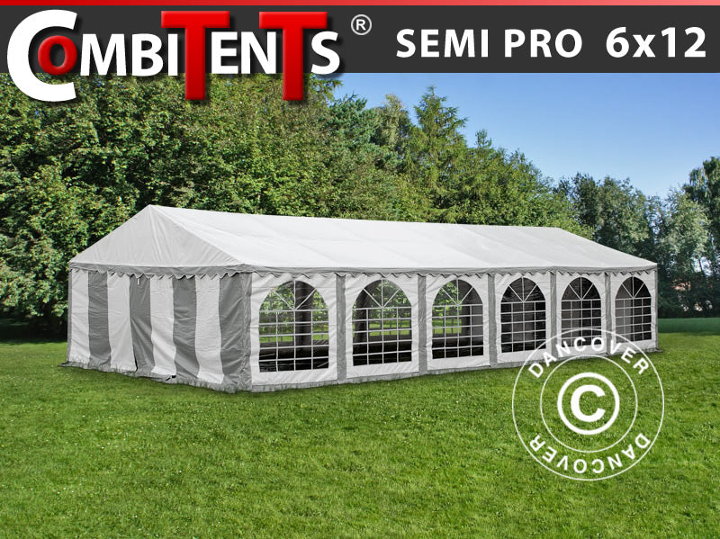 Partyzelt, SEMI PRO Plus CombiTents® 900 6x12m, 4-in-1, Grau/Weiß