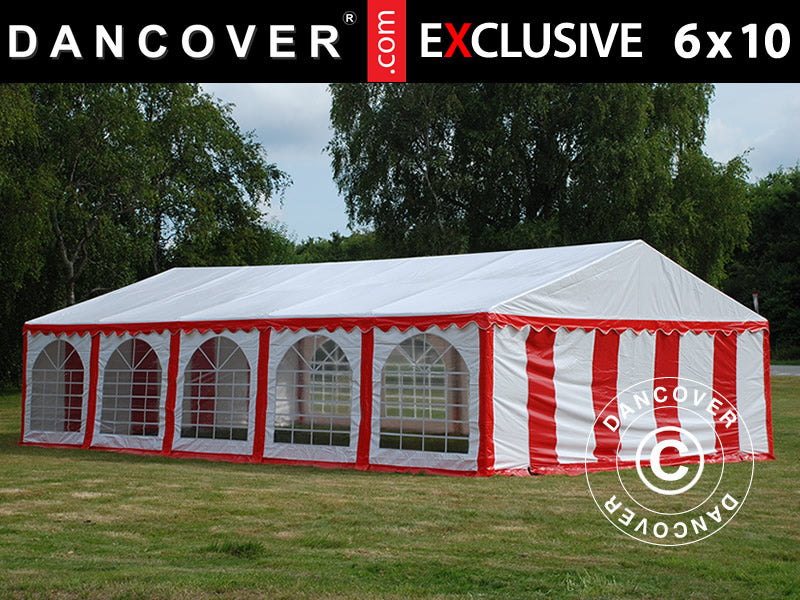 Partyzelt Exclusive 6x10m PVC, Rot/Weiß