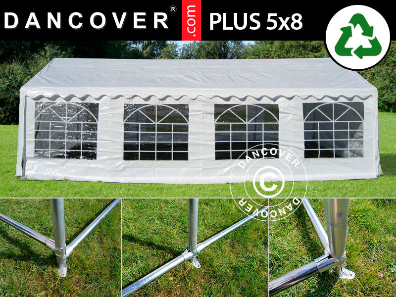 Carpa para fiestas PLUS 5x8m PE 700, Blanco + Armazón de fundamento