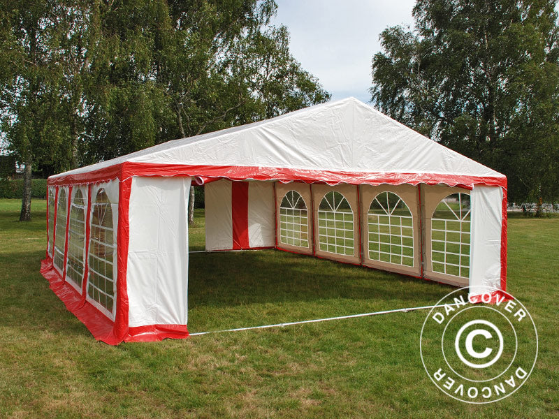 Partyzelt Original 6x8m PVC, Rot/Weiß