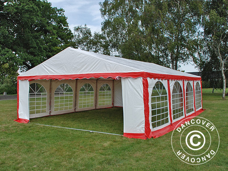 Partyzelt Original 6x8m PVC, Rot/Weiß