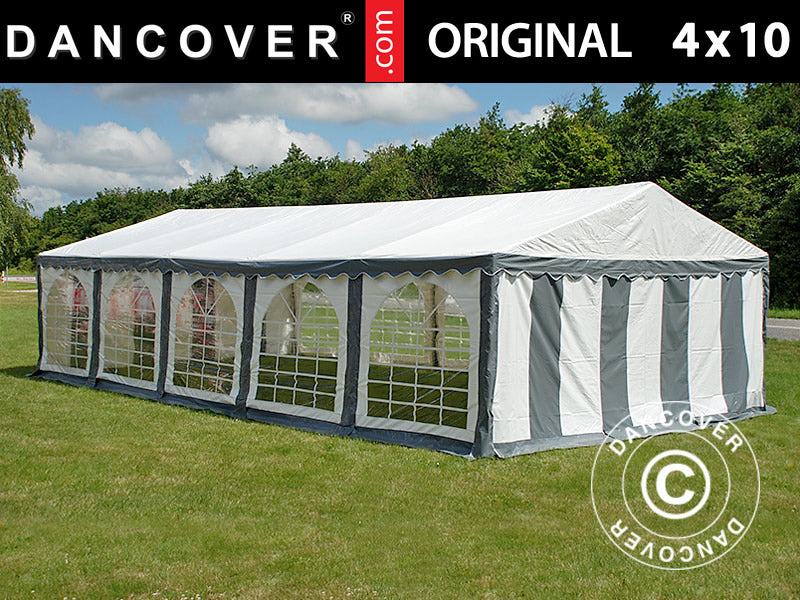 Partyzelt Original 4x10m PVC 900, Grau/Weiß